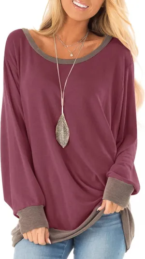 Fallorchid Womens Long Sleeve Tops Crew Neck Tunics Clothes Casual Color Block Sweatshirt