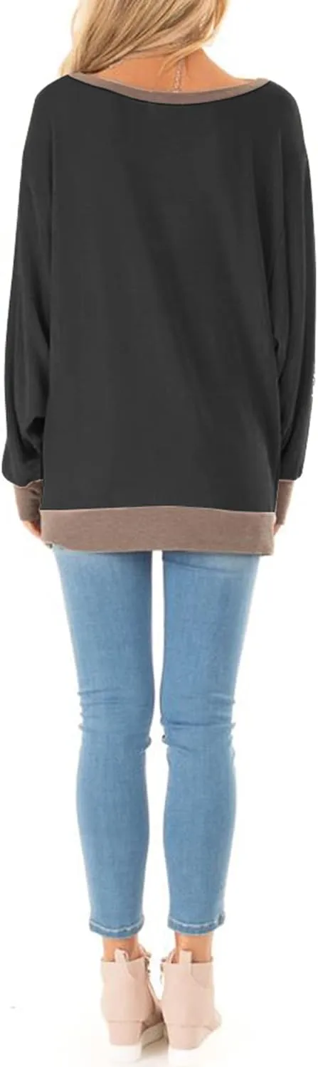 Fallorchid Womens Long Sleeve Tops Crew Neck Tunics Clothes Casual Color Block Sweatshirt