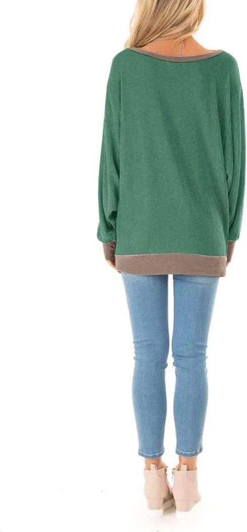 Fallorchid Womens Long Sleeve Tops Crew Neck Tunics Clothes Casual Color Block Sweatshirt