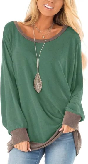 Fallorchid Womens Long Sleeve Tops Crew Neck Tunics Clothes Casual Color Block Sweatshirt