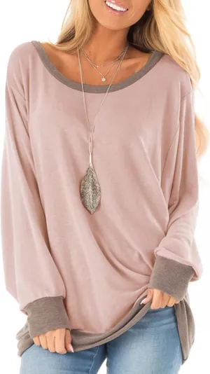 Fallorchid Womens Long Sleeve Tops Crew Neck Tunics Clothes Casual Color Block Sweatshirt
