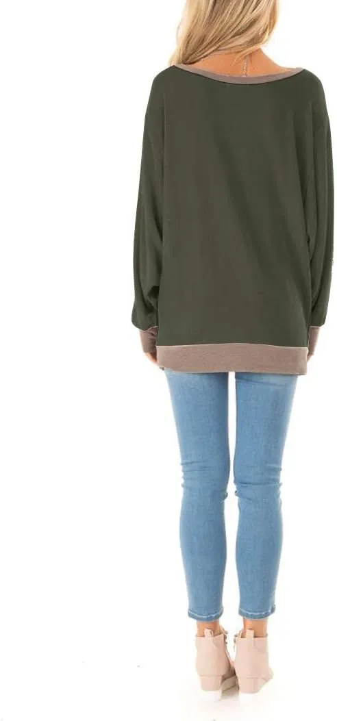 Fallorchid Womens Long Sleeve Tops Crew Neck Tunics Clothes Casual Color Block Sweatshirt