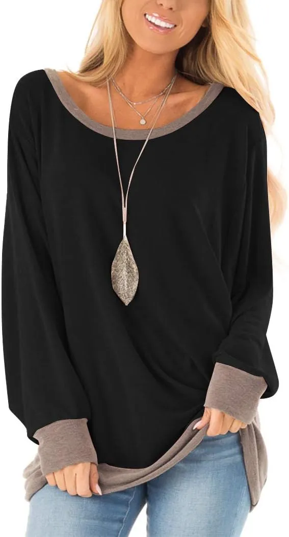 Fallorchid Womens Long Sleeve Tops Crew Neck Tunics Clothes Casual Color Block Sweatshirt