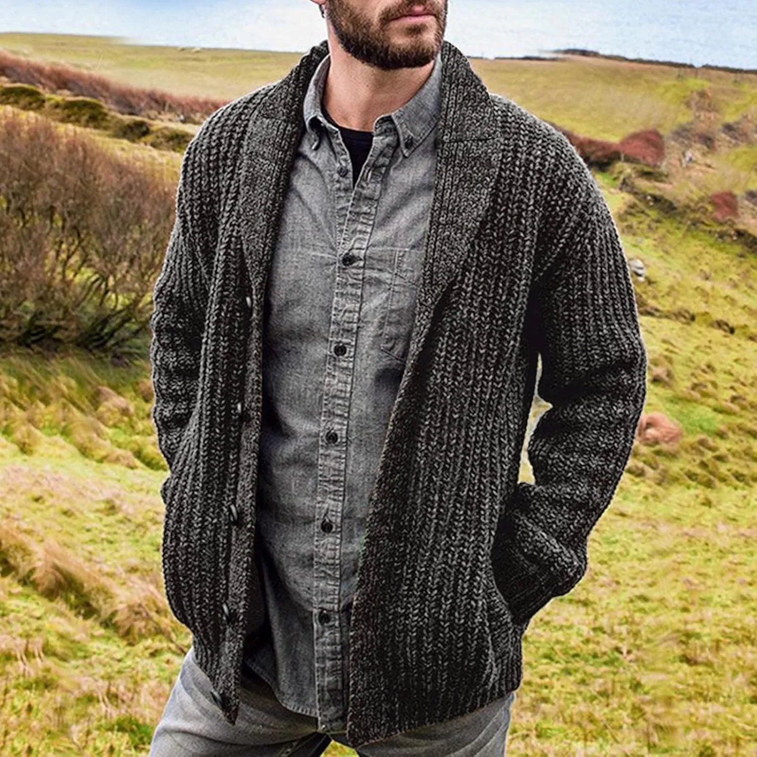 Febecool Cardigan Europe And America Solid Color Long Sleeve Slim Knit Sweater Coat