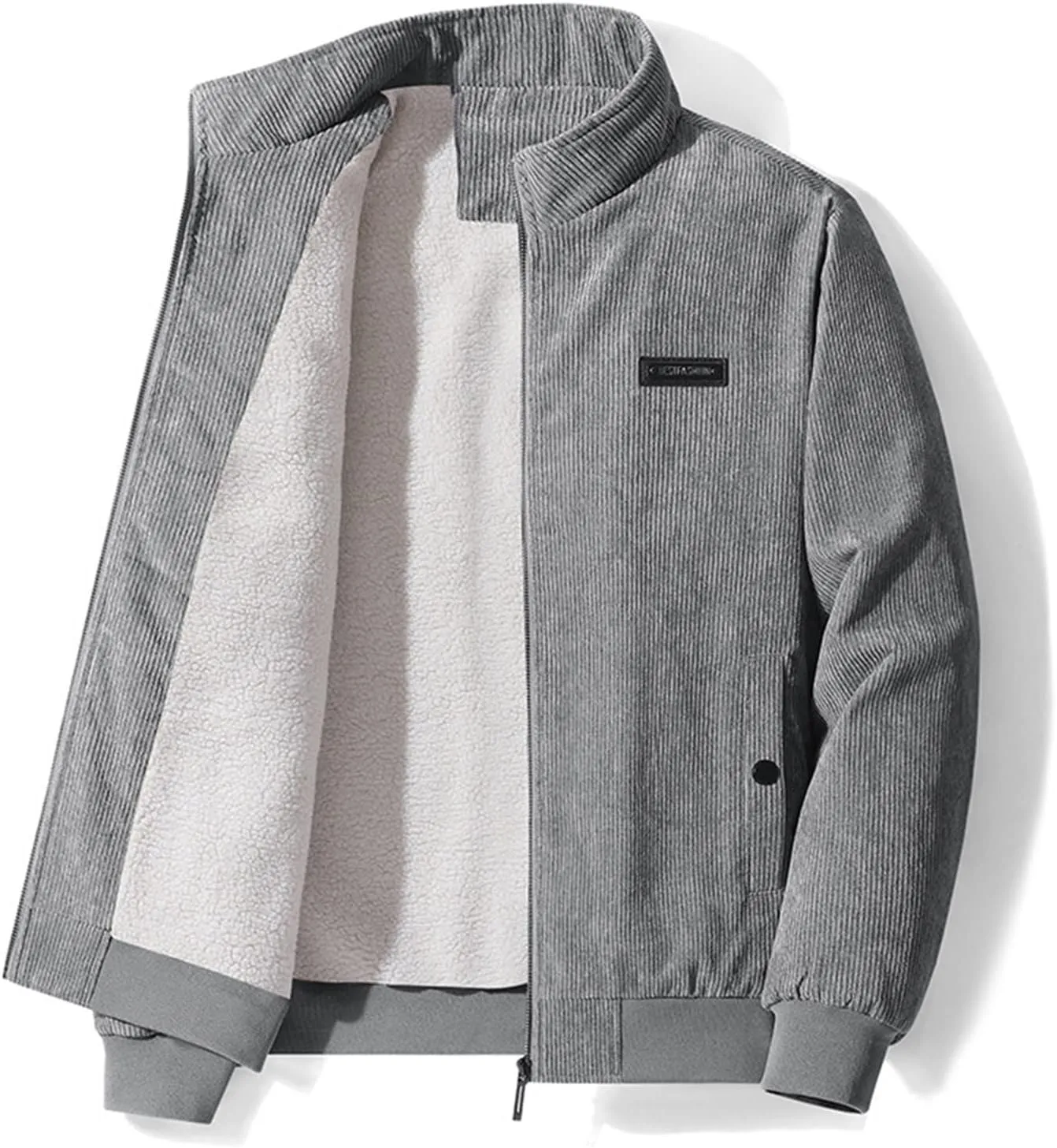 Febecool Men's Plush Thickened Jacket Large Size Jacket Solid Color Lapel Loose Lambswood Jacket