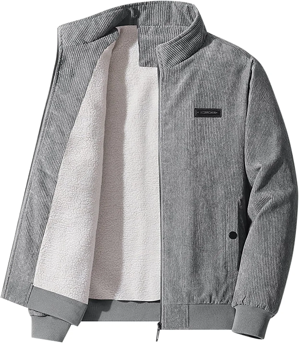 Febecool Men's Plush Thickened Jacket Large Size Jacket Solid Color Lapel Loose Lambswood Jacket
