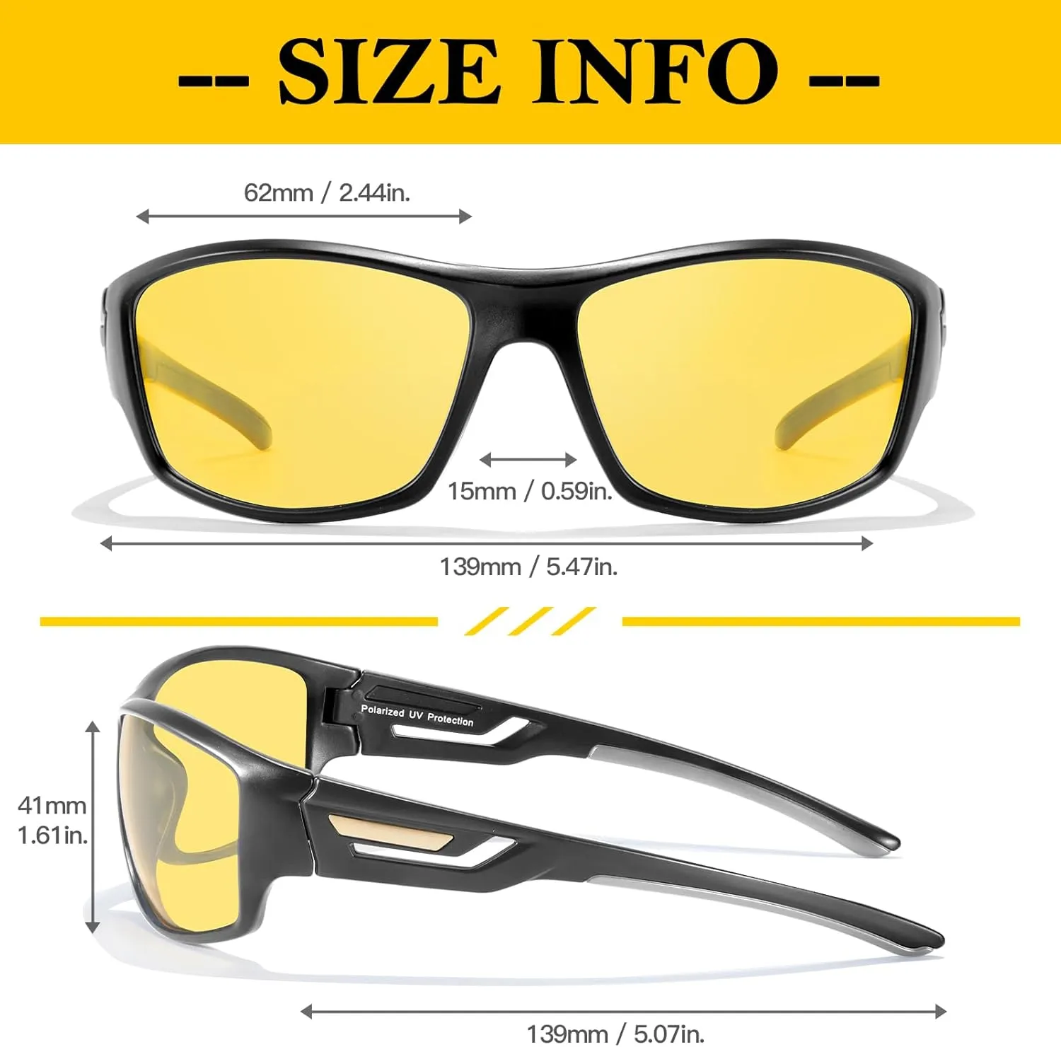 FIMILU Night Vision Glasses for Women Men, Sport Polarized Night Driving Glasses Anti-Glare at Nighttime Yellow Lens 201909