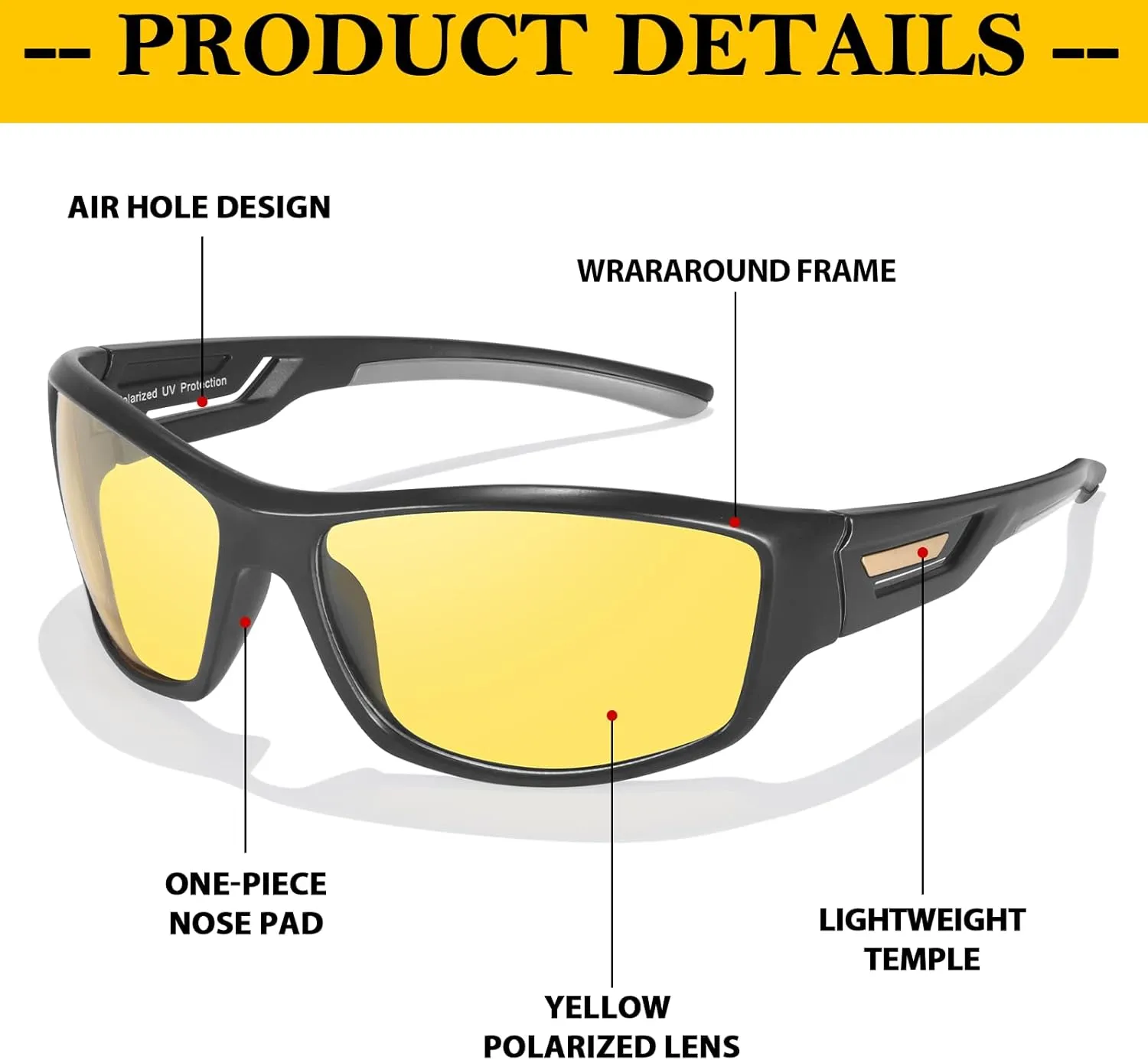 FIMILU Night Vision Glasses for Women Men, Sport Polarized Night Driving Glasses Anti-Glare at Nighttime Yellow Lens 201909