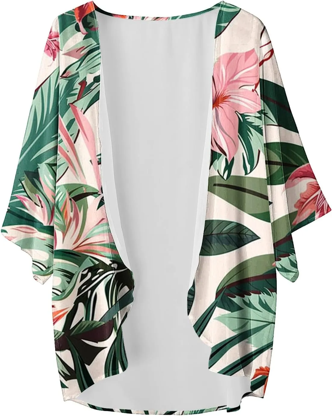 Floral Print Puff Sleeve Kimono For Women Cardigans 3/4 Sleeve Chiffon Coverup 2025 Loose Open Front Cover Beach Tops