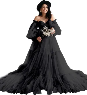 Fluffy Tulle Robe Sheer Maternity Dress for Photoshoot V Neck Bridal Lingerie Long Baby Shower Dress Pregnancy Gowns