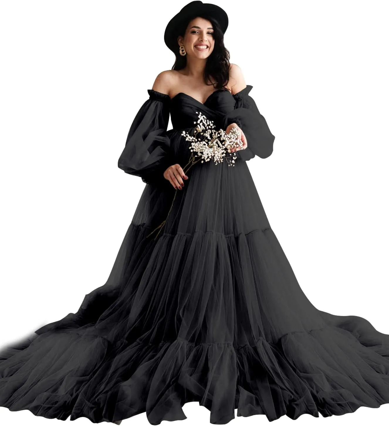 Fluffy Tulle Robe Sheer Maternity Dress for Photoshoot V Neck Bridal Lingerie Long Baby Shower Dress Pregnancy Gowns