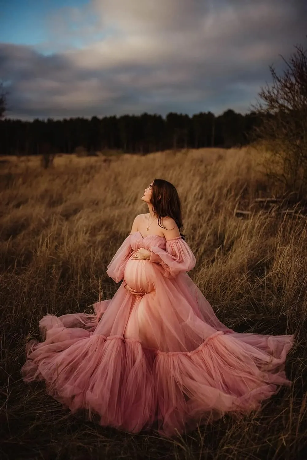Fluffy Tulle Robe Sheer Maternity Dress for Photoshoot V Neck Bridal Lingerie Long Baby Shower Dress Pregnancy Gowns