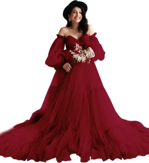 Fluffy Tulle Robe Sheer Maternity Dress for Photoshoot V Neck Bridal Lingerie Long Baby Shower Dress Pregnancy Gowns