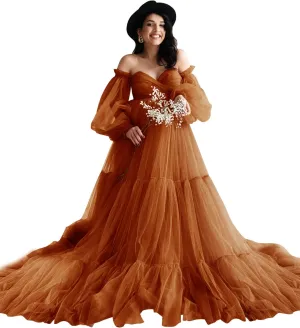 Fluffy Tulle Robe Sheer Maternity Dress for Photoshoot V Neck Bridal Lingerie Long Baby Shower Dress Pregnancy Gowns
