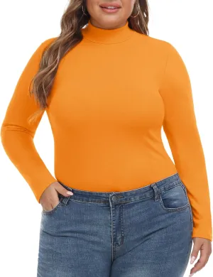 FOREYOND Women’s Plus Size Tops Long Sleeve Lightweight Pullover Mock Turtleneck Tunics Tops