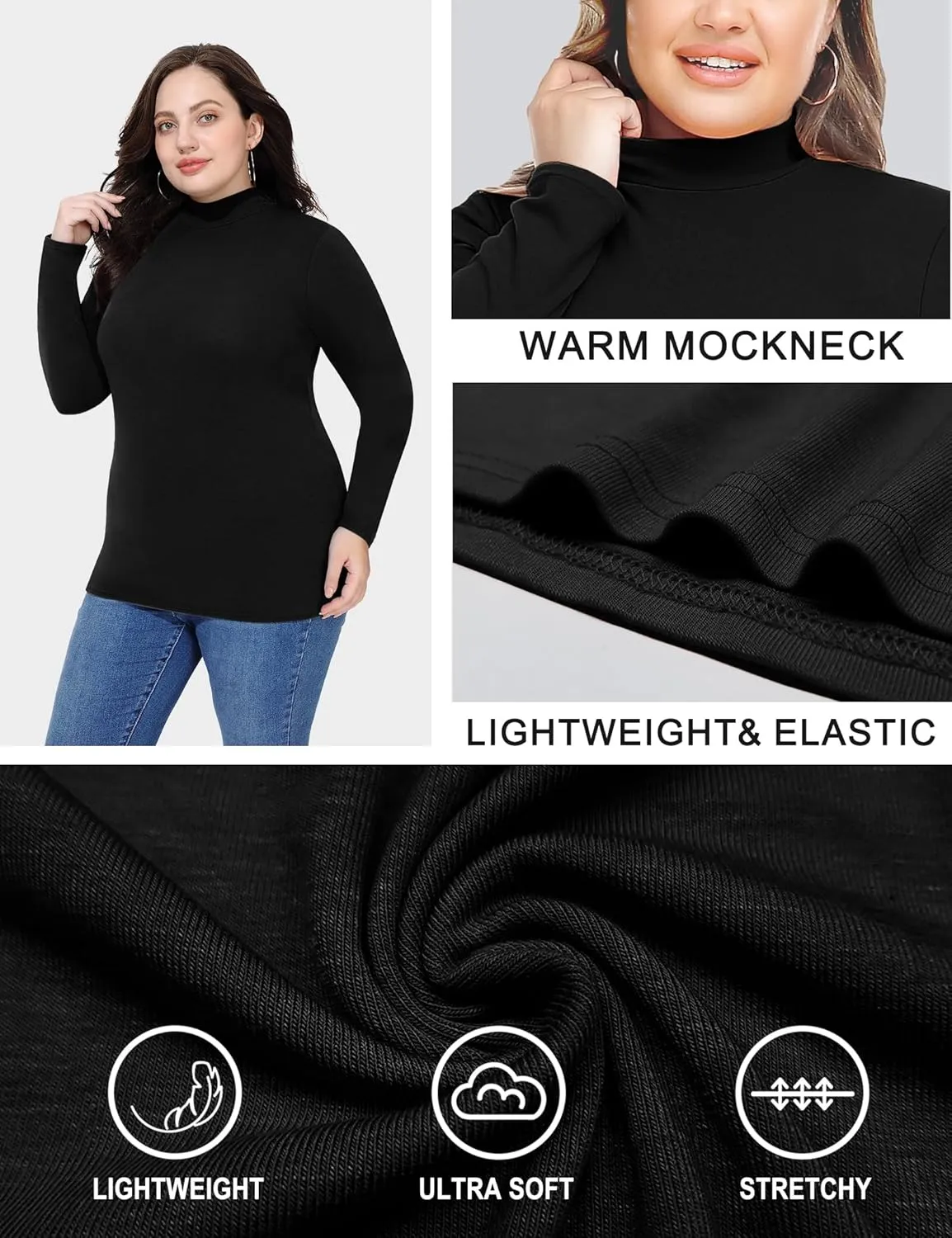 FOREYOND Women’s Plus Size Tops Long Sleeve Lightweight Pullover Mock Turtleneck Tunics Tops