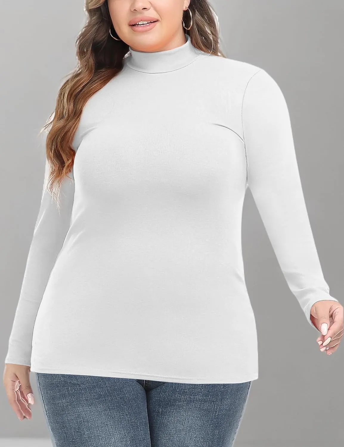 FOREYOND Women’s Plus Size Tops Long Sleeve Lightweight Pullover Mock Turtleneck Tunics Tops