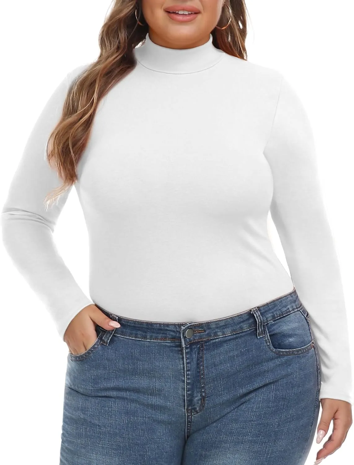 FOREYOND Women’s Plus Size Tops Long Sleeve Lightweight Pullover Mock Turtleneck Tunics Tops