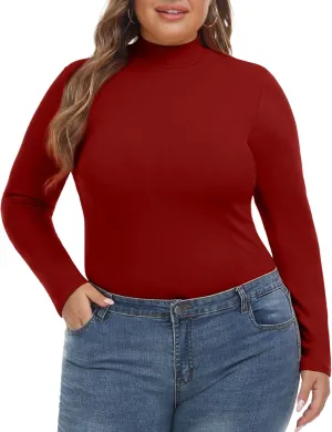 FOREYOND Women’s Plus Size Tops Long Sleeve Lightweight Pullover Mock Turtleneck Tunics Tops