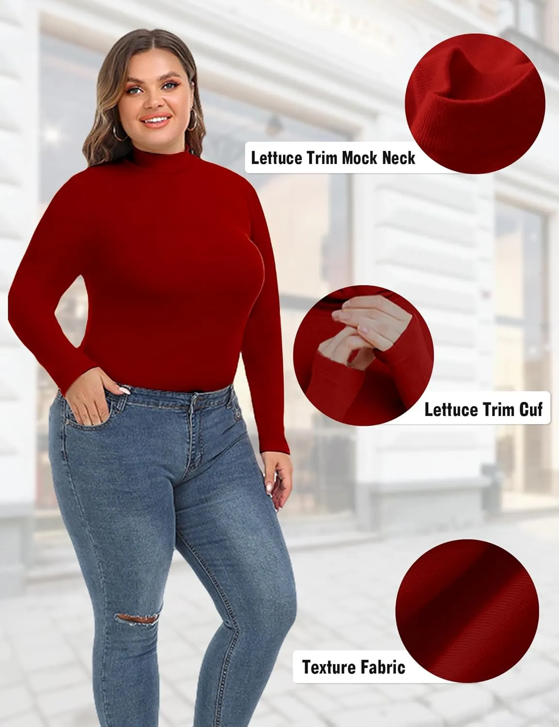 FOREYOND Women’s Plus Size Tops Long Sleeve Lightweight Pullover Mock Turtleneck Tunics Tops