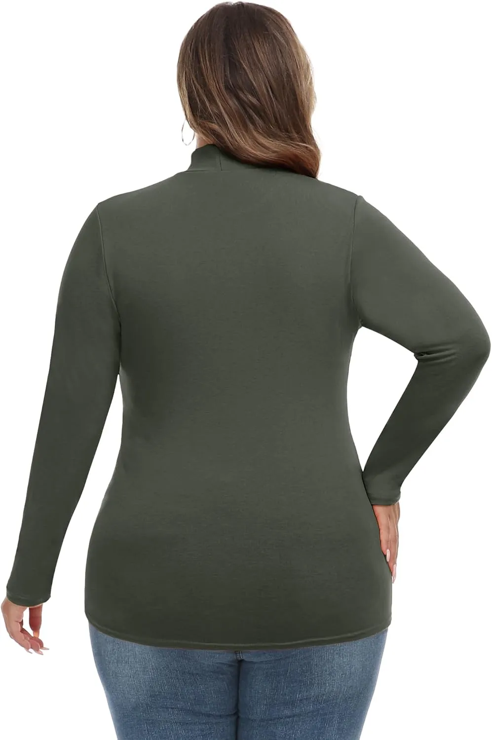 FOREYOND Women’s Plus Size Tops Long Sleeve Lightweight Pullover Mock Turtleneck Tunics Tops