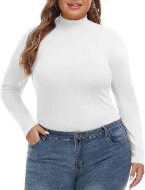 FOREYOND Women’s Plus Size Tops Long Sleeve Lightweight Pullover Mock Turtleneck Tunics Tops
