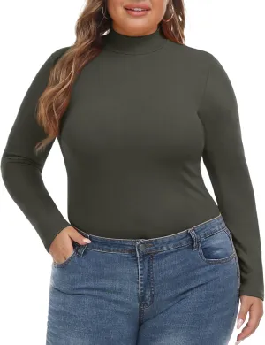 FOREYOND Women’s Plus Size Tops Long Sleeve Lightweight Pullover Mock Turtleneck Tunics Tops