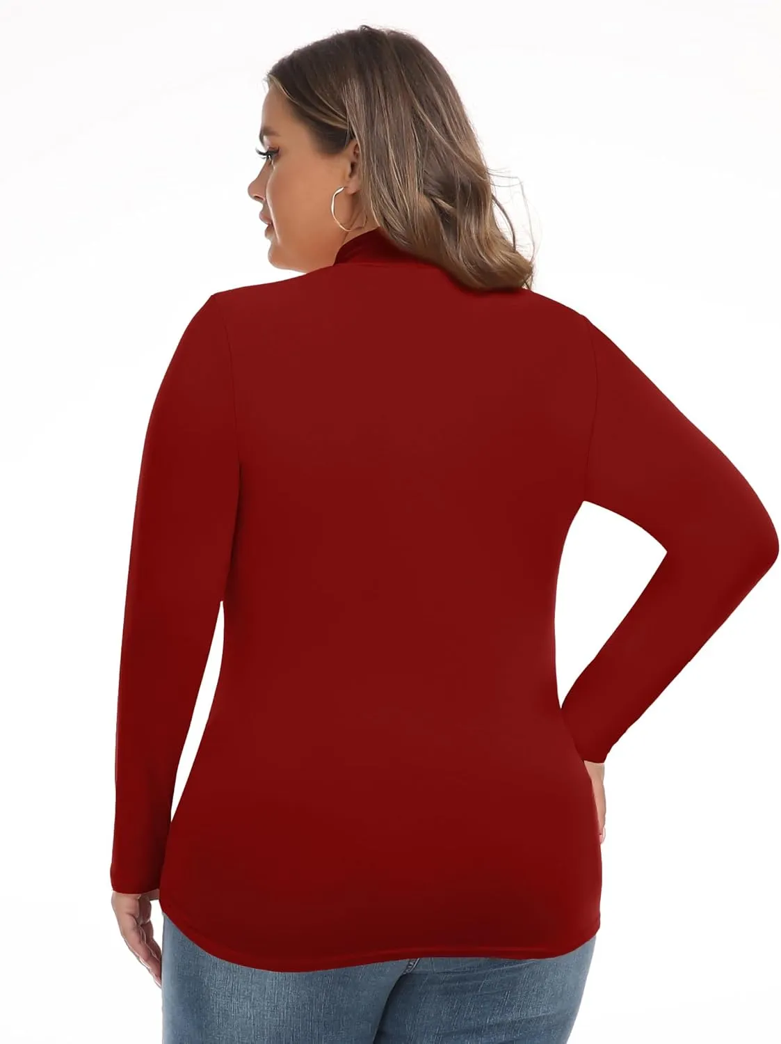 FOREYOND Women’s Plus Size Tops Long Sleeve Lightweight Pullover Mock Turtleneck Tunics Tops
