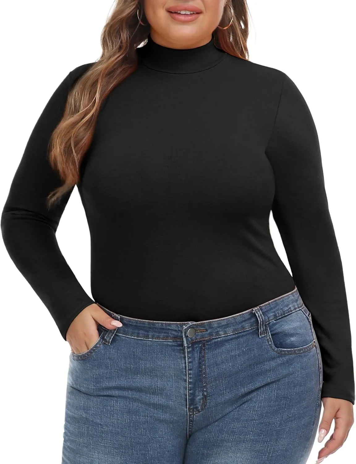 FOREYOND Women’s Plus Size Tops Long Sleeve Lightweight Pullover Mock Turtleneck Tunics Tops