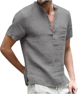 generic Men's Linen Shirts Casual Button Down Short Sleeve Summer Quick Dry Breathable T-Shirt Mens Lounge Tops Plain Solid