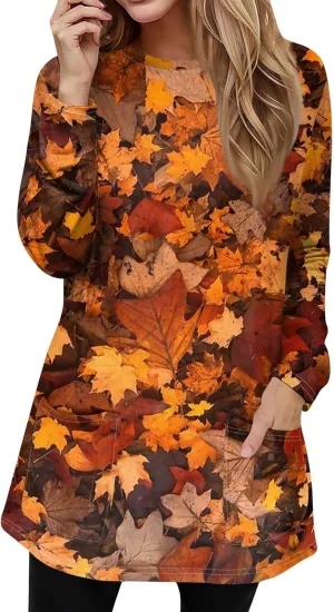 GOFULY Dress Blouses for Women Fall Tunic Tops Loose Fit Trendy Tshirt Long Sleeve Tops Winter Crewneck Outfits with Pockets