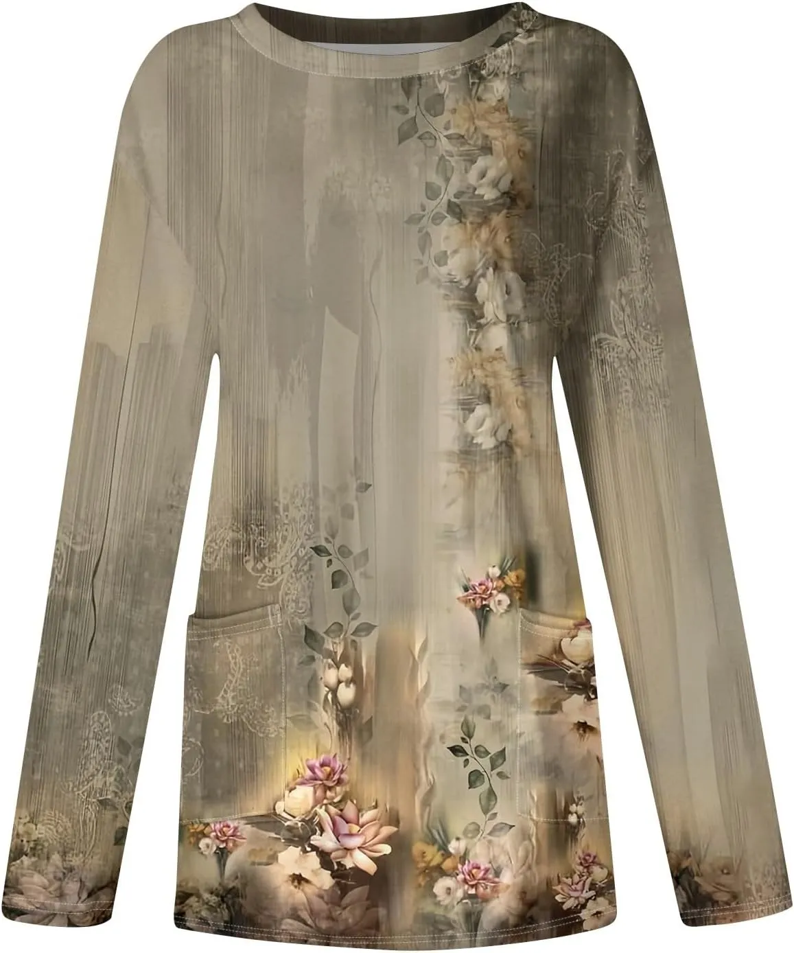 GOFULY Dress Blouses for Women Fall Tunic Tops Loose Fit Trendy Tshirt Long Sleeve Tops Winter Crewneck Outfits with Pockets