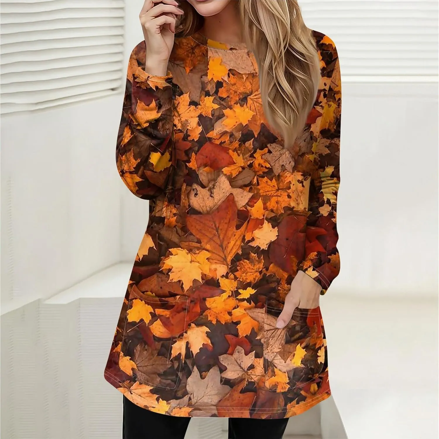 GOFULY Dress Blouses for Women Fall Tunic Tops Loose Fit Trendy Tshirt Long Sleeve Tops Winter Crewneck Outfits with Pockets