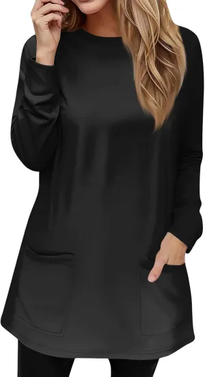 GOFULY Womens Blouses Dressy Casual Fall Tunics Tops Long Sleeve Tops Plus Size Tshirts Winter Crewneck Sweatshirts Pockets