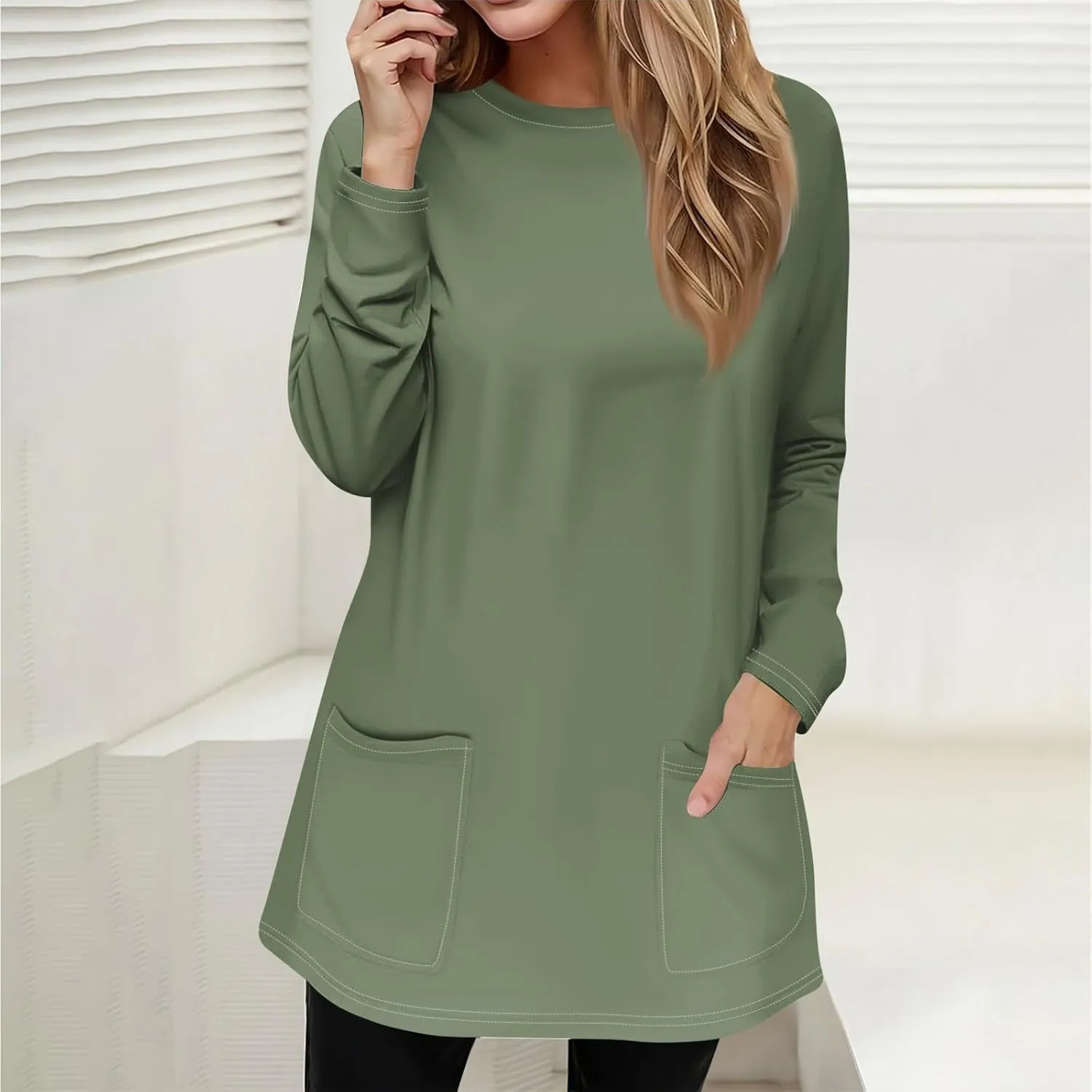 GOFULY Womens Blouses Dressy Casual Fall Tunics Tops Long Sleeve Tops Plus Size Tshirts Winter Crewneck Sweatshirts Pockets