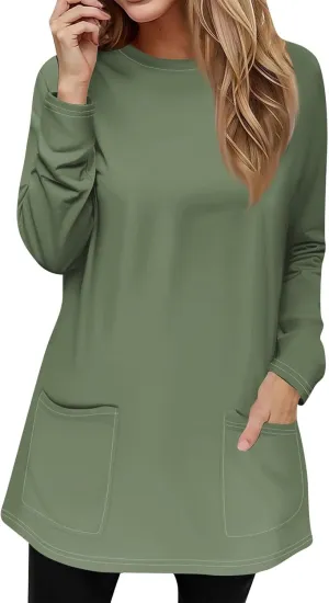 GOFULY Womens Blouses Dressy Casual Fall Tunics Tops Long Sleeve Tops Plus Size Tshirts Winter Crewneck Sweatshirts Pockets