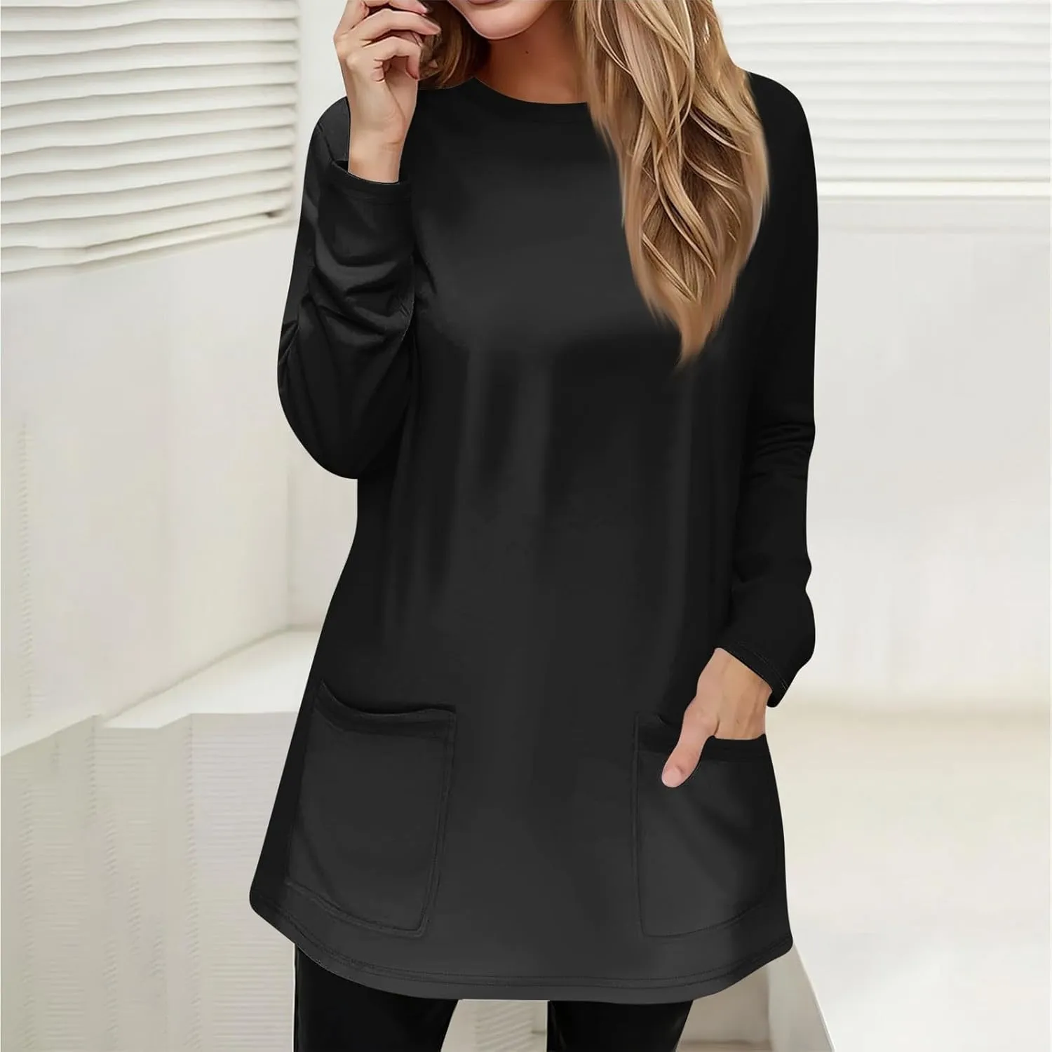 GOFULY Womens Blouses Dressy Casual Fall Tunics Tops Long Sleeve Tops Plus Size Tshirts Winter Crewneck Sweatshirts Pockets