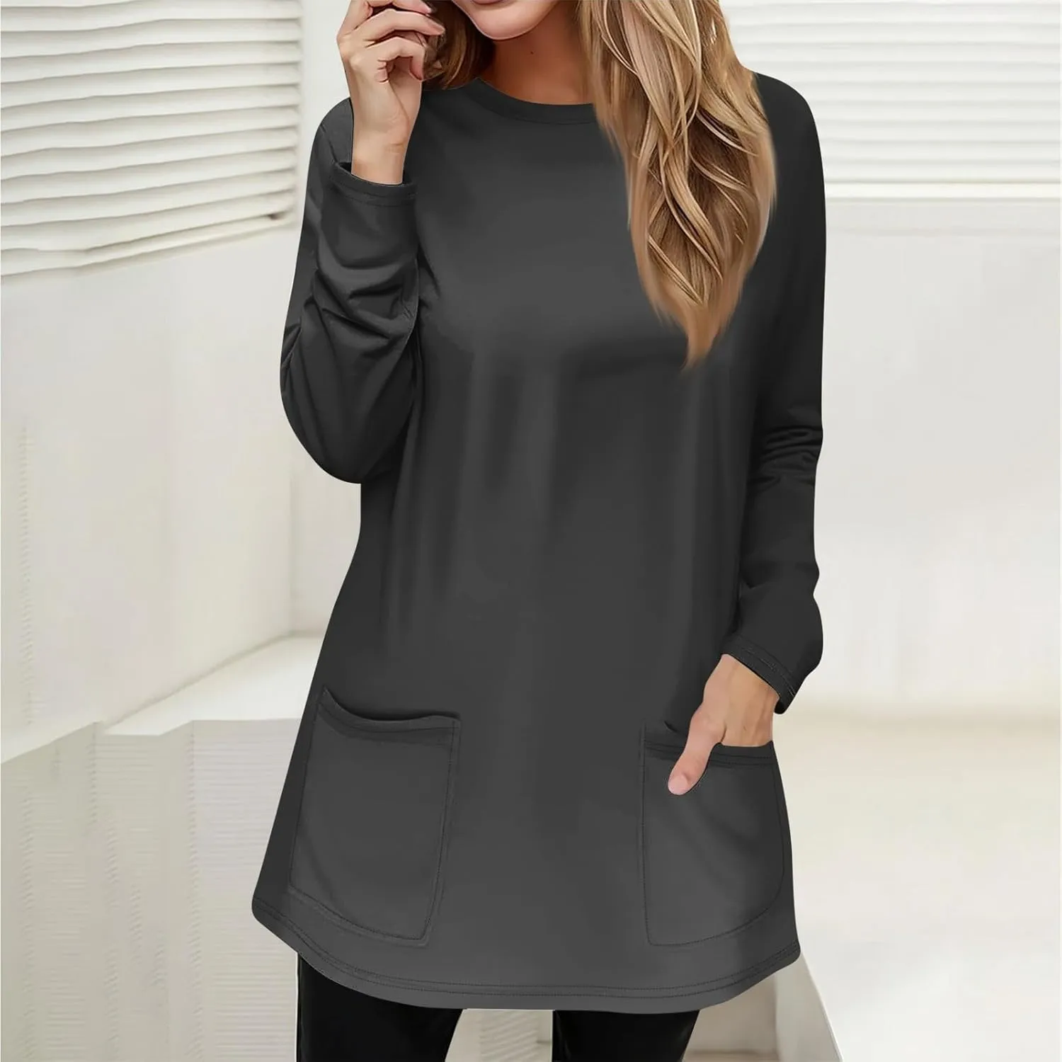 GOFULY Womens Blouses Dressy Casual Fall Tunics Tops Long Sleeve Tops Plus Size Tshirts Winter Crewneck Sweatshirts Pockets