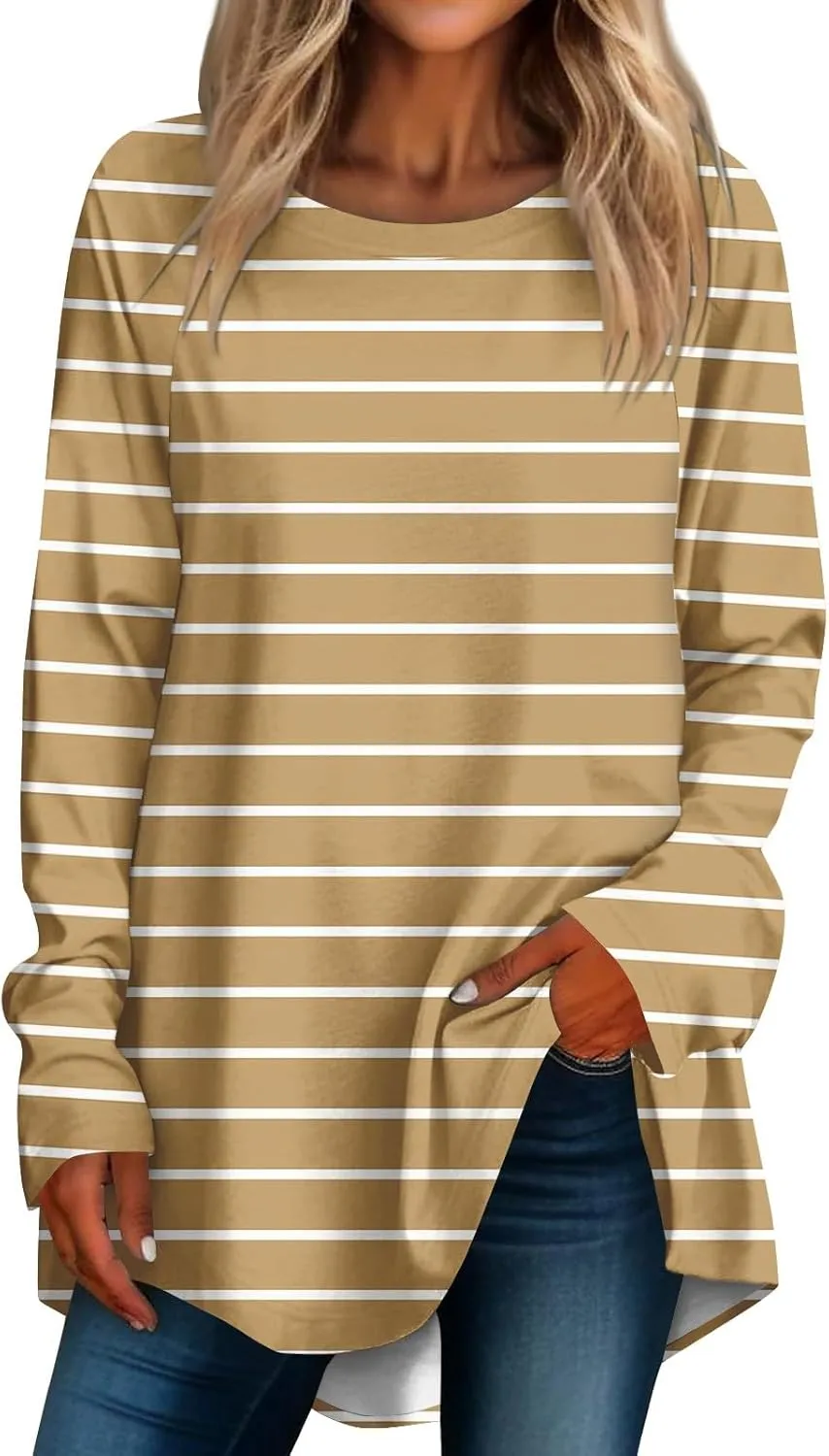 Going Out Tops For Women, Womens Loose Fit Long Sleeve Blouse Trendy Crewneck Tunics Or Tops To Wear With Leggings