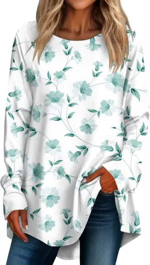 Going Out Tops For Women, Womens Loose Fit Long Sleeve Blouse Trendy Crewneck Tunics Or Tops To Wear With Leggings