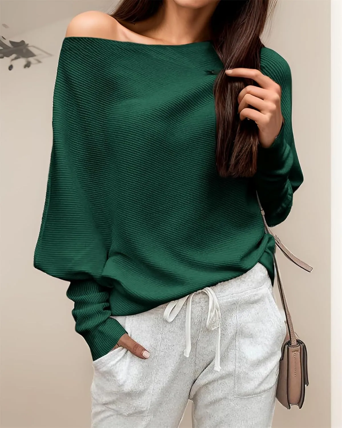 GOLDSTITCH Women's Off Shoulder Batwing Sleeve Loose Pullover Sweater Knit Jumper Oversized Tunics Top
