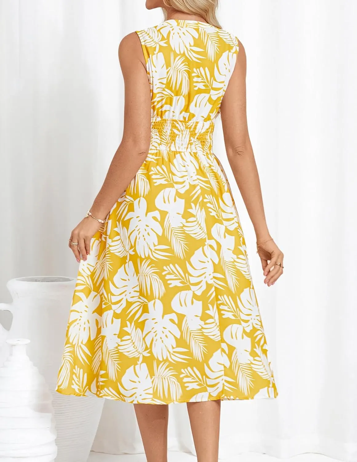 GRACE KARIN Women's 2025 Casual Summer Tank Dress V Neck Sleeveless Midi Floral Beach Dress with Pockets
