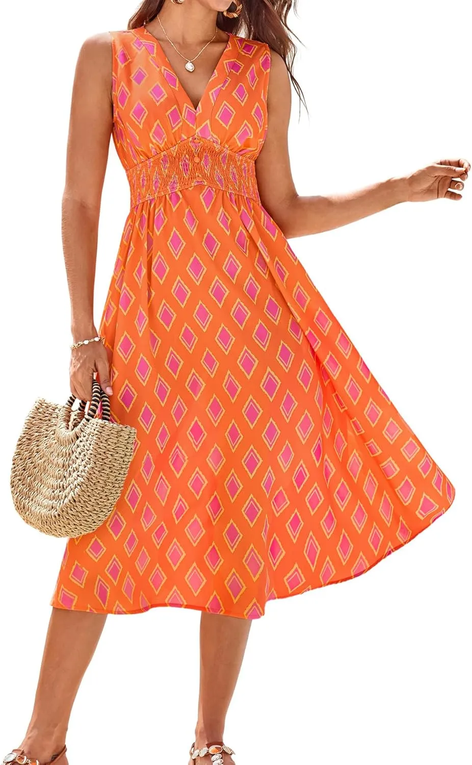 GRACE KARIN Women's 2025 Casual Summer Tank Dress V Neck Sleeveless Midi Floral Beach Dress with Pockets
