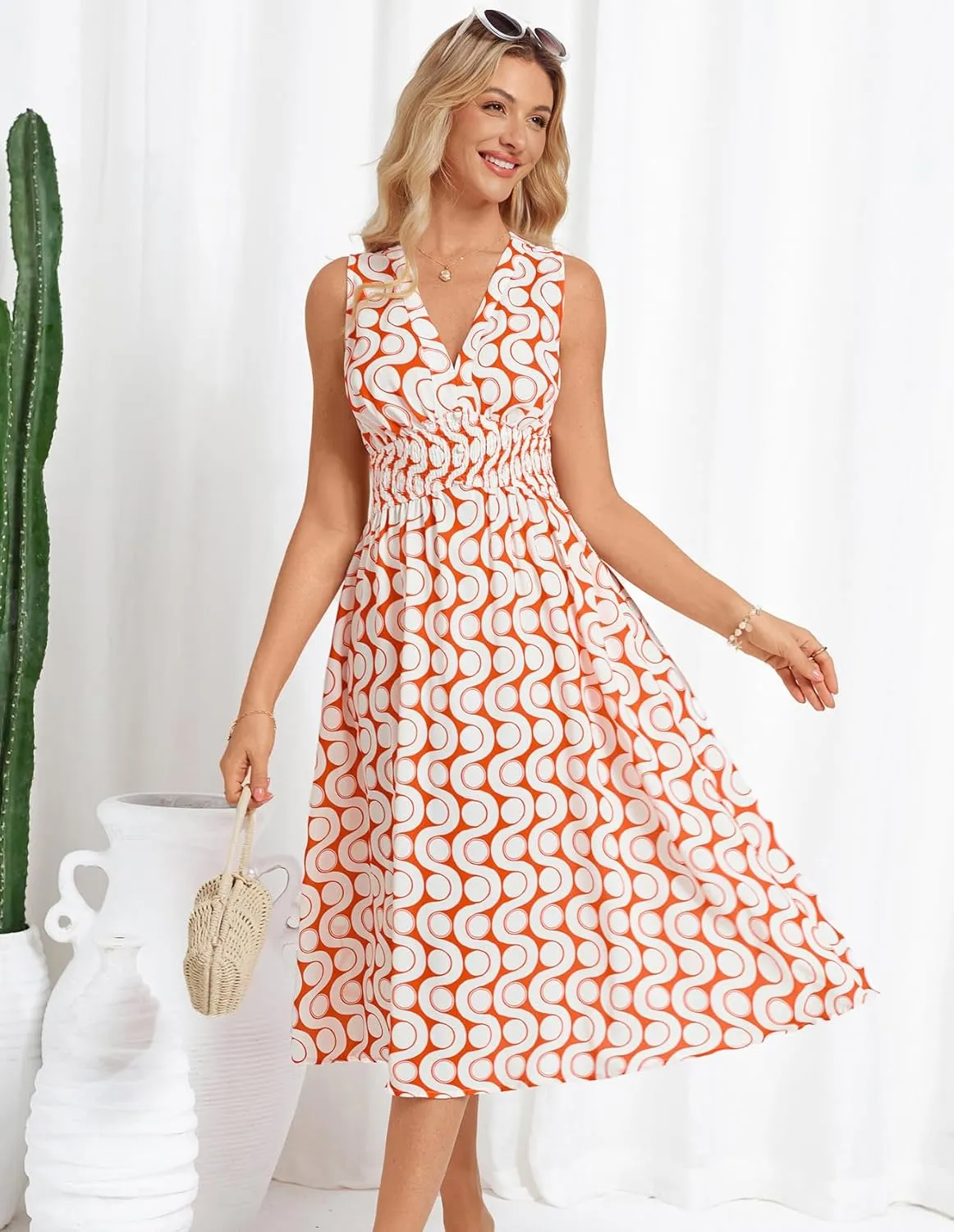 GRACE KARIN Women's 2025 Casual Summer Tank Dress V Neck Sleeveless Midi Floral Beach Dress with Pockets