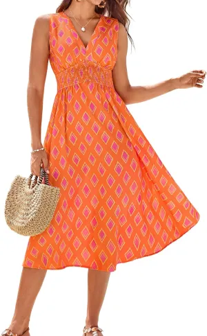 GRACE KARIN Women's 2025 Casual Summer Tank Dress V Neck Sleeveless Midi Floral Beach Dress with Pockets