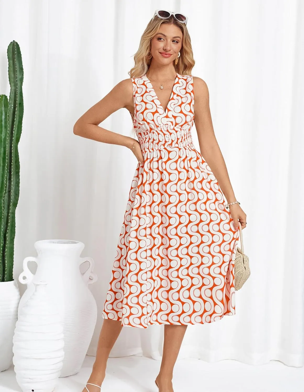 GRACE KARIN Women's 2025 Casual Summer Tank Dress V Neck Sleeveless Midi Floral Beach Dress with Pockets