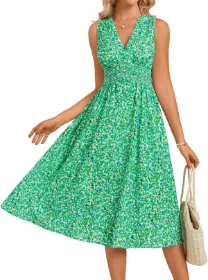 GRACE KARIN Women's 2025 Casual Summer Tank Dress V Neck Sleeveless Midi Floral Beach Dress with Pockets