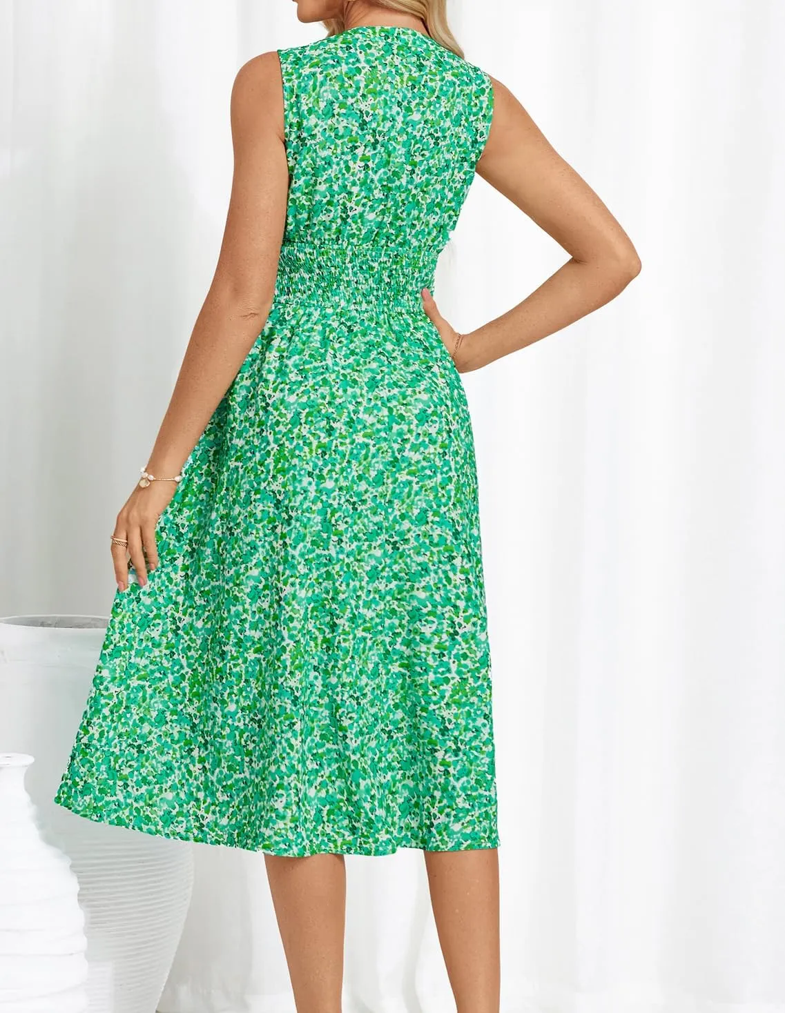 GRACE KARIN Women's 2025 Casual Summer Tank Dress V Neck Sleeveless Midi Floral Beach Dress with Pockets