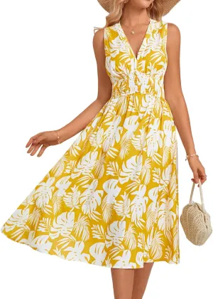 GRACE KARIN Women's 2025 Casual Summer Tank Dress V Neck Sleeveless Midi Floral Beach Dress with Pockets