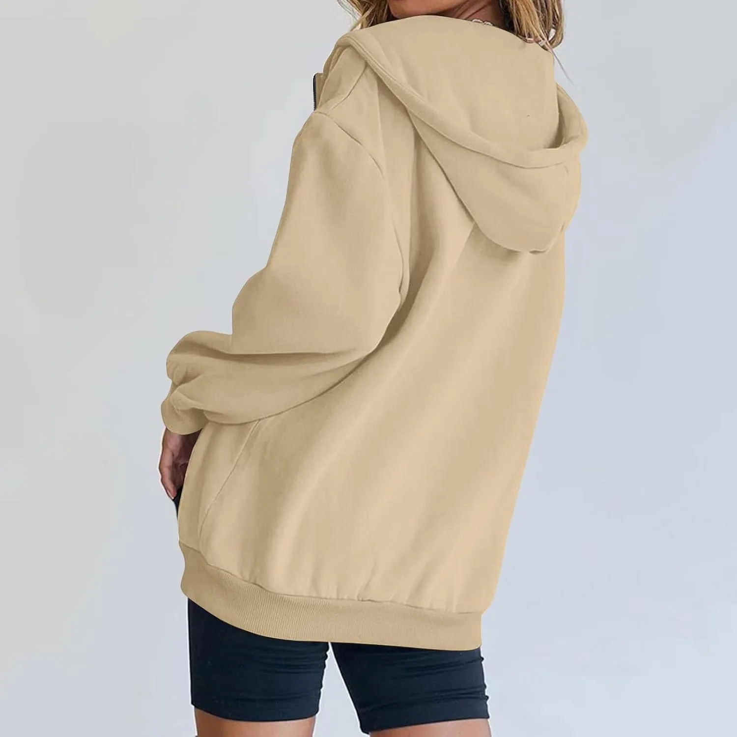 Half Zip Hoodies for Women Trendy Fleece Long Sleeve Oversized Sweatshirt Preppy Cute Pullover Sweaters with Pockets